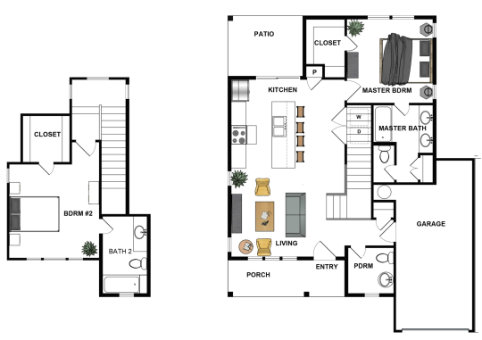 two floor plans with two bedroom and two bathroom at The parcHAUS at Celina Parkway